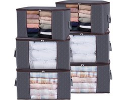 Famanu 6 stuks 90 l kastdozen, kledingdozen met grote inhoud, opbergdozen voor de kast voor dekbedden, verhuiskisten, opvouwbare tassen voor kleding, dekens, grijs