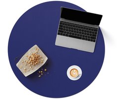 Famanu – 76 cm, ronde placemats, placemats van kurk en leer, ideaal als tafelbescherming voor eettafel, bijzettafel of salontafel, op maat te snijden (45-76 cm, blauw)