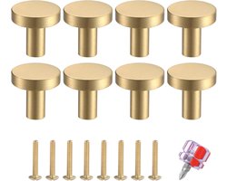 Famanu 8 stuks massief messing deurknoppen, ronde kastknoppen, kastdeurgrepen met één gat, kleine trekknoppen hardware met schroef voor kledingkastdeur, dressoir, lade keukenvorming, 20 x 23 mm