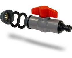 Famanu – Aftapkraan voor regenton met filter - 3/4 inch waterkraan - compatibel met gangbare snelkoppeling - kraan met afsluitfunctie voor regenton en waterreservoir - regentondoorvoer (grijs)