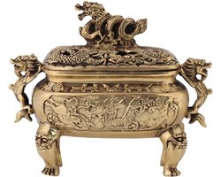 Famanu - Antieke bronzen koperen wierookhouder met deksel, traditioneel design voor huis, meditatie of decoratie