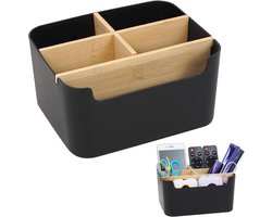 Famanu – Bamboe bureau-organizer 5 vakken – afneembare organizer in zwart – voor kantoor/school/cosm