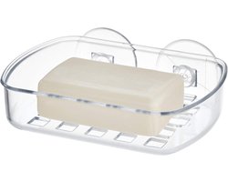 Famanu - Basic zeephouder met zuignap voor de douche, van duurzaam kunststof met twee sterke zuignappen, transparant, 13,3 cm x 10,2 cm x 5,1 cm