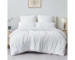 Famanu Beddengoed, 3-delige set, van microvezel, met ritssluiting, zacht en strijkvrij, met kussenslopen en dekbedovertrek 200 x 220 cm, wit