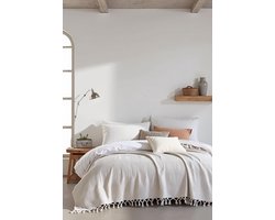 Famanu – Beddensprei in wafellook - Urban Loft - extra groot 220 x - 100% katoen - Oeko - Tex - sprei voor bank - stoel en bed - sofadeken - wollen deken - woondeken (The Urban Loft) (Pearl)