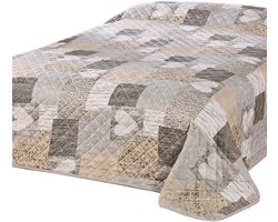 Famanu - Bedsprei 240x260 cm bruin, patchworkdesign met hartmotief, landelijke stijl