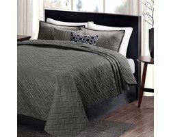 Famanu - Bedsprei 240x260 cm donkergrijs, patchworkontwerp met geometrisch patroon