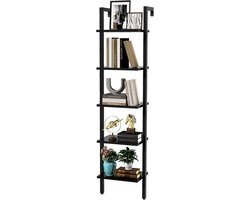 Famanu – Boekenplank wand - ladderplank - 5-laags boekenkast - opslagunit met metalen frame - industriële zwevende wandplank voor woonkamer