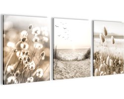 Famanu – Boho muurschilderingen set pampasgras - 3 moderne afbeeldingen - woonkamer - slaapkamer - hal - decoratie