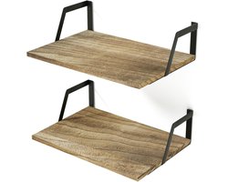 Famanu – Brede wandplank hout en metaal - set van 2 - 42 x 32 x 12 cm - moderne decoratie - hangplank voor woonkamer - badkamer - bureau