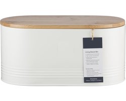 Famanu - Collectie broodtrommel met deksel pastelcrème 7 5 l opbergdoos voor keuken voor brood stalen broodtrommel met deksel luchtdicht van bamboe | Luxe opberger, modern design voor keuken en dagelijks gebruik