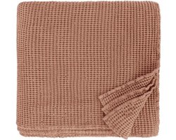 Famanu - Deken Sprei Bedsprei 48% Linnen 52% Katoen Koraal Roze 180 x 230 cm Gooi Bank Bed Plaid Tweepersoons Bankovertrek Quilt voor Slaapkamer Tweepersoonsbed Winter Zomer