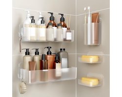 Famanu – Doucheplank set van 5, boorvrij douche organizer van ABS, shampoohouder met grote capaciteit, helder/transparant