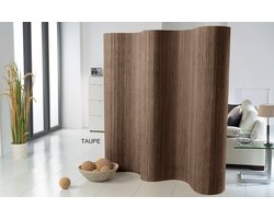 Famanu – Dubbelzijdig bamboe kamerscherm, verstelbare breedte 244 cm x hoogte 185 cm, ruimteverdeler en privacyscherm in taupe kleur