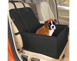 Famanu - Extra Stable Dog Car Seat – Robust Car Dog Seat or Puppy Car Seat for Small to Medium-Sized Dogs – Reinforced Walls and 3 Belts – Waterproof Pet Car Seat for Back and Front Seat (Black)