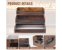 Famanu - Fanamu-Drankfles display plank, koffiestroop rek organizer, 3 stappen aanrecht likeur wijnrek, 12 flessen koffiestation organizer met hekken en handgrepen, thuis retro bar plank standaard voor drank whisky
