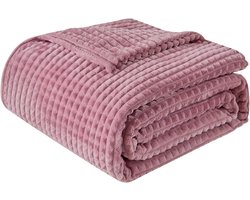 Famanu Fleecedeken voor op de bank, zacht, pluizig, 3D-gevoelservaring, warme, behaaglijke sprei, veelzijdige enkele flanellen deken voor op het bed, bank, bank of fauteuils, paars, 200 x 230 cm