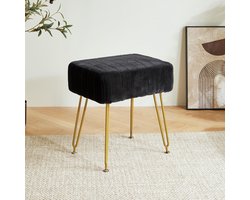 Famanu – Fluwelen rechthoekige voetensteun, ottomaanse kruk, make-up dressoir-kruk of bijzettafel, met goudkleurige stalen poten, zwart