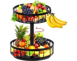 Famanu – Fruitetagère 2 etages groot – opbergrek houdt fruit en groenten vers (zwart)