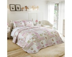 Famanu – Gewatteerde patchwork sprei set - roze - eenpersoons - stijlvol en comfortabel - geschikt voor bed - decoratief en warm