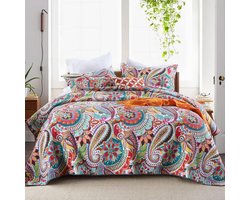 Famanu – Gewatteerde spreien zacht katoen oranje bloemen paisley patroon super king size sprei - prachtige patchwork quilt sprei met 2 kussenslopen voor alle seizoenen - cm