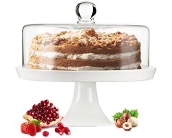 Famanu – Glazen stolp voor taart of kaas, voet van porselein, ideaal voor gebak en desserts
