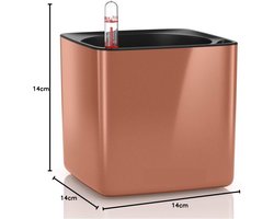Famanu - Glossy 14 Zelf Water Planter Kleine Bloem Plant Pot Indoor Tafel Planter Zonder Drainage Gat Poly Hars H14 L14 W14 cm Kruidig Koper Hoogglans