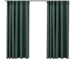 Famanu – Gordijn Linnen Look Verduisterend met Haken Raam Gordijnen Raambekleding Raamdecoratie Zonwering Vitrage Jaloezie cm Groen
