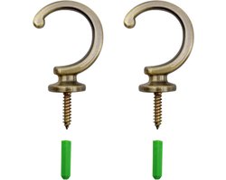 Famanu – Gordijn tie-back haken - set van 2 - messing - met expansiebuis - geschikt voor raam- en douchegordijnen