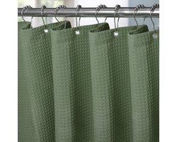 Famanu - Groen wafelstof douchegordijn 92x182 cm, waterdicht textiel, met metalen ringen