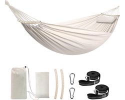 Famanu - Grote zachte ademende katoenen hangmat – 660 lbs draagbaar – boom hangmat met spreider bar kussen – sterke singels – karabijnhaken – Patio Tuin – Indoor Outdoor hangmat 2 person