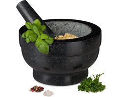 Famanu – Handgemaakte marmeren vijzel met houten stamper, Ø 20 cm, traditioneel keukengereedschap