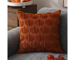 Famanu - Herfst kussenhoes 45x45 cm pompoen motief, moderne herfstdecoratie voor woonkamer, Halloween kussenhoes