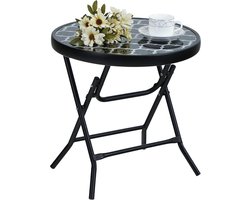 Famanu – Inklapbare ronde bijzettafel van glas en metaal - tuintafel - koffietafel - klein - balkontafel - weerbestendig - onderhoudsvriendelijk