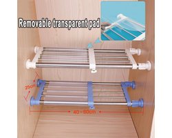 Famanu Kast Spanplank & Staaf Uitbreidbaar Metalen Opbergrek Verstelbare Organizer DIY Divider Separator voor Kast Garderobe Kast Keuken Badkamer 2 Kleuren - Ivoor & Blauw