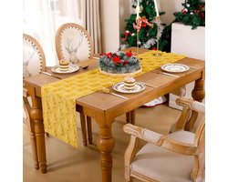 Famanu - Kersttafelloper, geel, 33 x 183 cm, goud, bomen, kersttafelband, rn, herfst, klein tafelkleed, zacht, pluche, fluweel,...