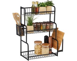 Famanu – Keukenrek voor aanrecht 3 laags met snijplankhouder en bestekhouder metalen organizer zwart