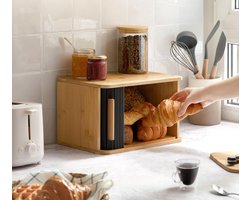 Famanu - Kleine broodtrommel van fsc hout met schuifdeur 33 x 23 cm ruimtebesparende en stijlvolle broodtrommel voor langere versheid zwart | Luxe opberger, modern design voor keuken en dagelijks gebruik