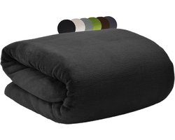 Famanu – Knuffeldeken - XXL dekens 220 x 240 cm - warme deken sprei fleece deken - knuffeldekens bedsprei - bankhoes - zwart