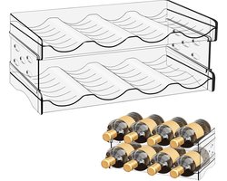 Famanu – Koelkast flessenrek organizer – Transparant stapelbaar wijnrek – Geschikt voor 8 flessen