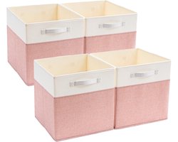 Famanu – Kubus opbergdozen, 33 x 38 x 33 cm, grote stoffen opbergmanden voor opbergkubuseenheden, kledingbakken, manden, kisten, speelgoed (roze/crèmewit, 4 stuks)