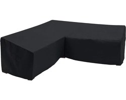 Famanu – L-vormige tuinmeubelhoes waterdichte 420D zwaar belastbare tuin rotan hoekmeubelhoezen met opbergtas 215 x 215 cm zwarte beschermhoes voor hoekbank winddicht