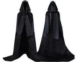 Famanu - Lange Satijn Cape met Capuchon Unisex Volwassen Kostuum Mantel Magere Hein Vampier Halloween Carnaval Zwart XL