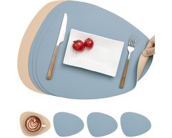 Famanu - Lederen tafelmatten en onderzetters, Placemat Waterdichte Dubbelzijdige Keuken Plaats Matten Koffiematten Antislip Wasbare Placemats en Onderzetters (Set van 4, Geel/Blauw)