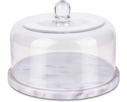 Famanu – Marmeren taartstandaard met glazen stolp – serveerplateau voor cake, kaas en gebak