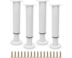 Famanu - Meubels verstelbare poten, metalen bedsteun beenvervanging centraal latframe banksteun beendelen intrekbare zwaar belastbare meubelvoet voor bank/dressoir/tafel/kast 18-32 cm (wit, 4 stuks)