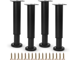 Famanu Meubels verstelbare poten, metalen bedsteun beenvervanging centraal latframe banksteun beendelen intrekbare zwaar belastbare meubelvoet voor bank/dressoir/tafel/kast 18-32 cm (4 stuks zwart)