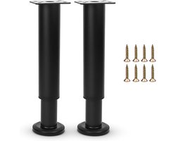 Famanu - Meubels verstelbare poten, metalen bedsteun beenvervanging centraal lattenframe banksteun beendelen intrekbare zwaar belastbare meubelvoet voor bank/dressoir/tafel/kast 18-32 cm (2 stuks zwart)