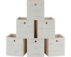 Famanu Opbergdoos, set van 6, opbergen, fleece, opvouwbaar, 26 x 26 x 28 cm, stoffen doos, voor kubusrek, organizer, voor kleding, wit,