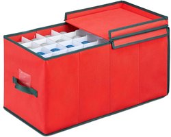 Famanu - Opbergdoos voor kerstballen, opbergdoos voor kerstversieringen, 128 boxen, modulaire verdelers, 67 x 34 x 34 cm, semi-transparant rood